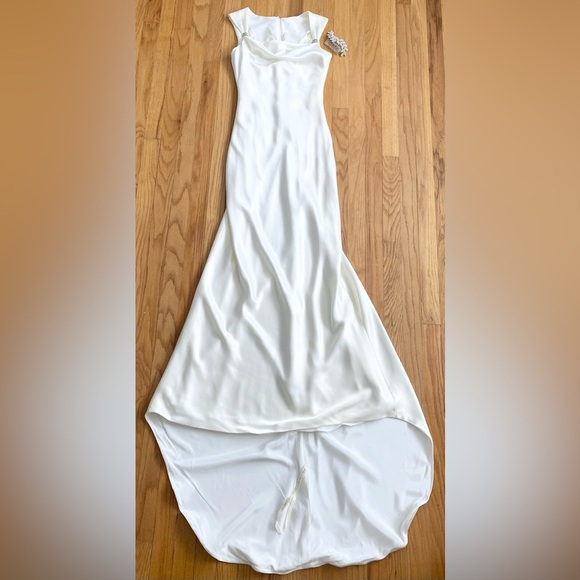 Vintage 90s Mermaid Dress Set *Size 2* GALINA Ivory Liquid Satin Sheath Gown - Picture 2 of 8